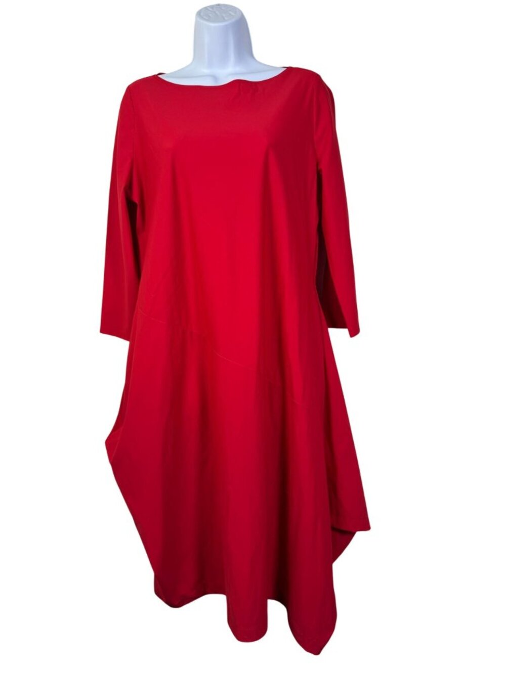 IC By Connie K Red Asymmetrical Midi Dress size Medium Stretch USA Lagenlook